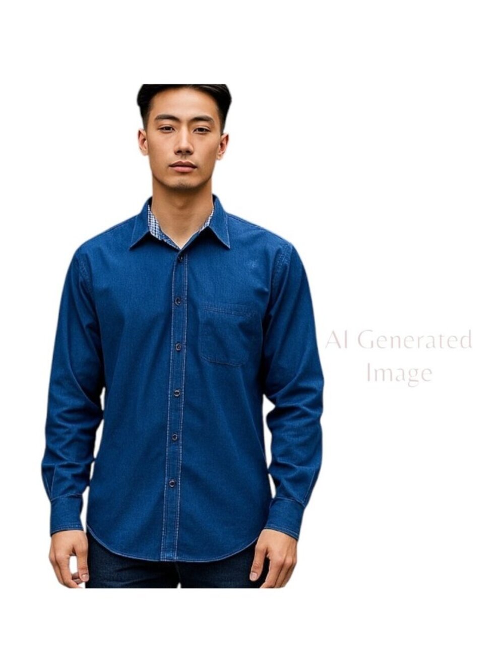 James Tattersall  Navy Contrasting Check Long Sleeve Button Shirt Sz L  16.5 NEW
